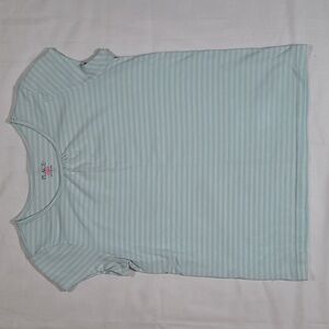 Short-Sleeve Teal/White Striped Shirt